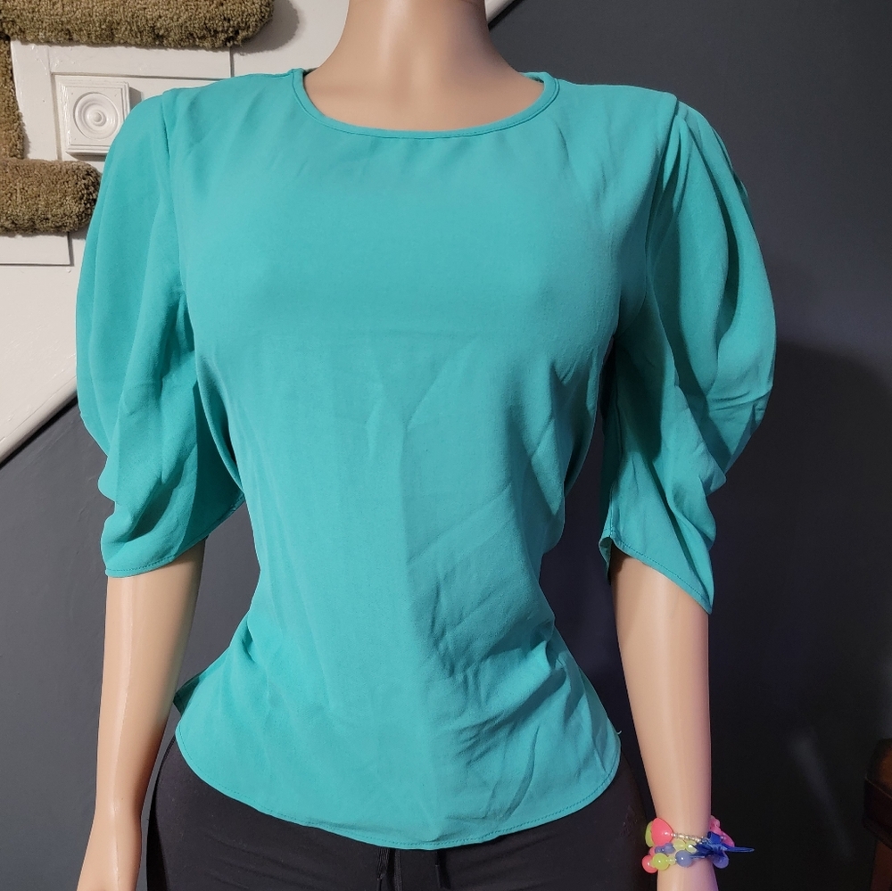 Chic Teal Puff Sleeve Blouse